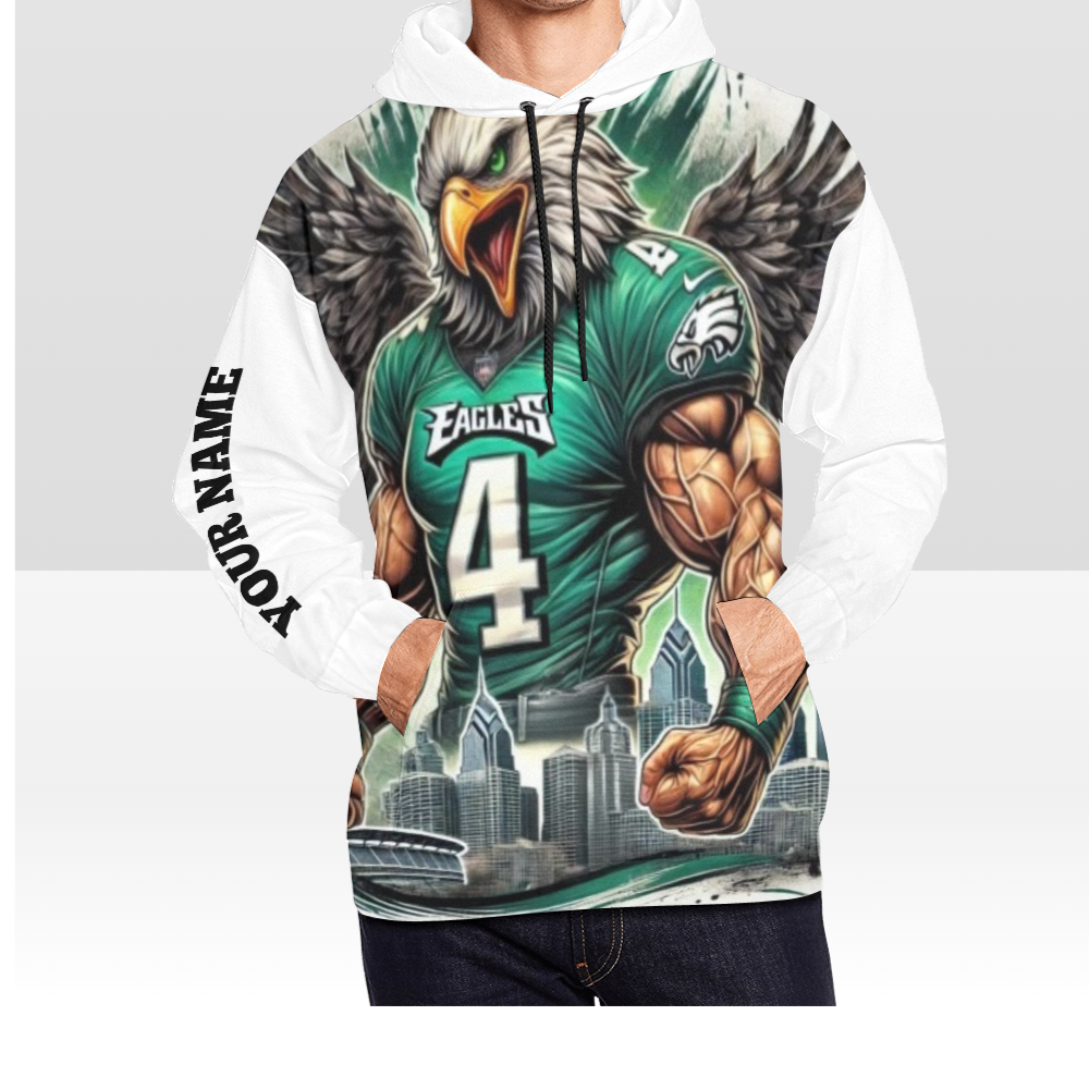 MENS EAGLES GAME DAY SOLID WHITE PULL OVER HOODIE