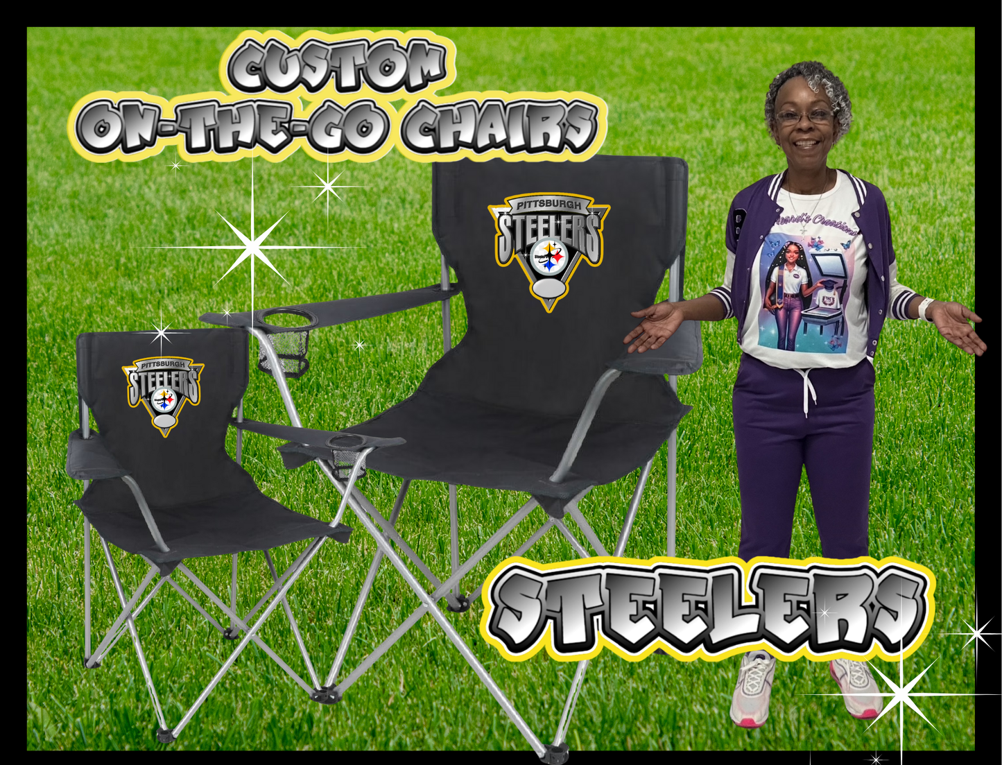 CUSTOM STEELERS ON-THE-GO CHAIR SET